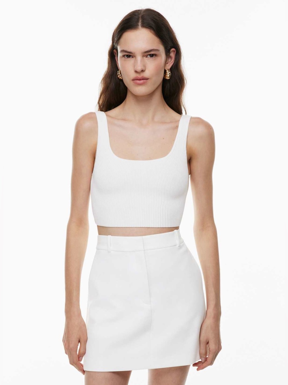 Aritzia Babaton Sculpt Knit Squareneck Cropped Tank - White - XS